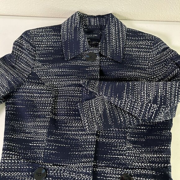 Jones New York Blazer Womens Petite 2 2P Navy Blue White Button Up Cotton Jacket - Picture 13 of 16